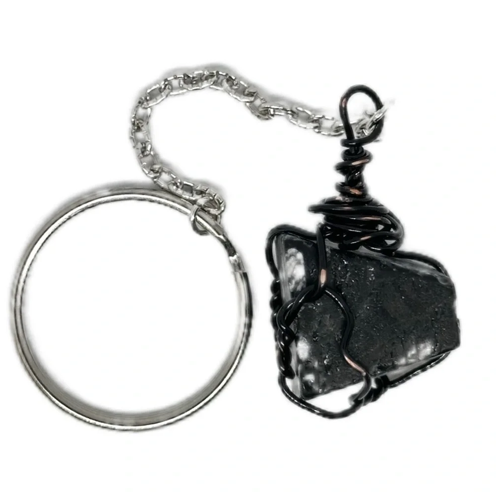 Snowflake Obsidian keychain handmade distressed black wire